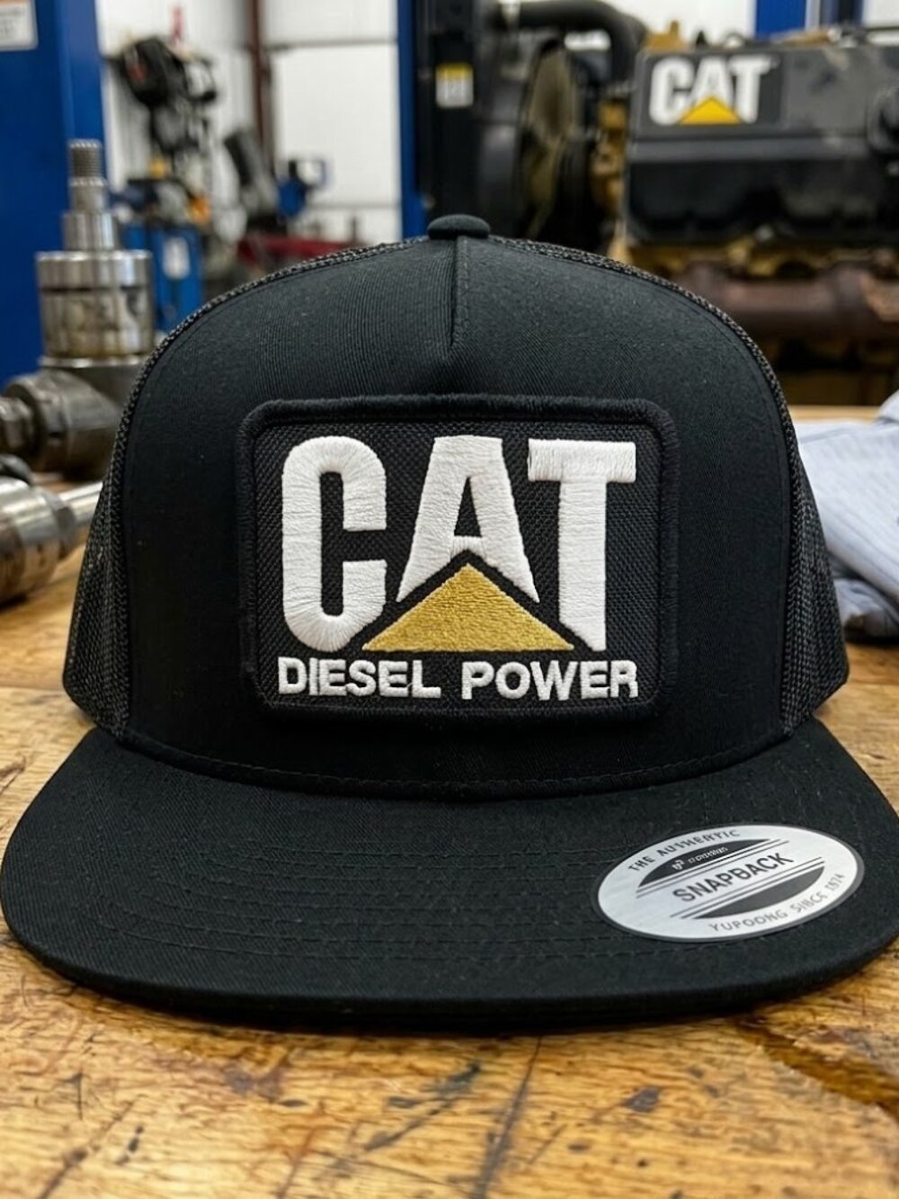 Retro Diesel Power Hat Heavy Equipment Patch Black Yupoong Flat Snapback Cap USA
